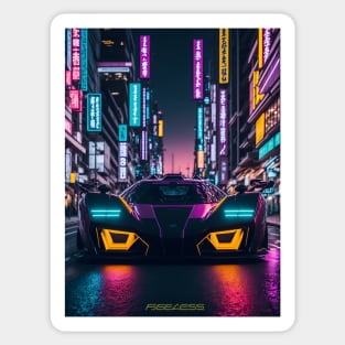 Dark Neon Sports Car in Japanese Neon City Sticker